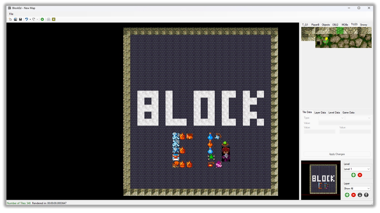 The word "Block Ed" written in a tile based editor