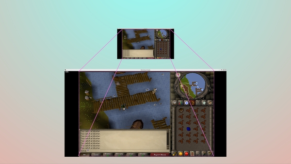 A screenshot from RuneScape, which is small at the top, and then scaled up at the bottom.