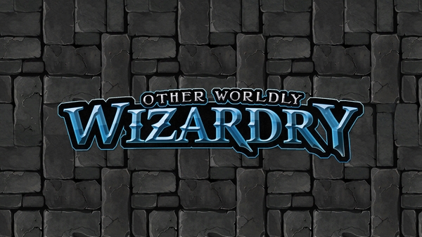 Other Worldly Wizardry logo, with a gray old cobblestone like background